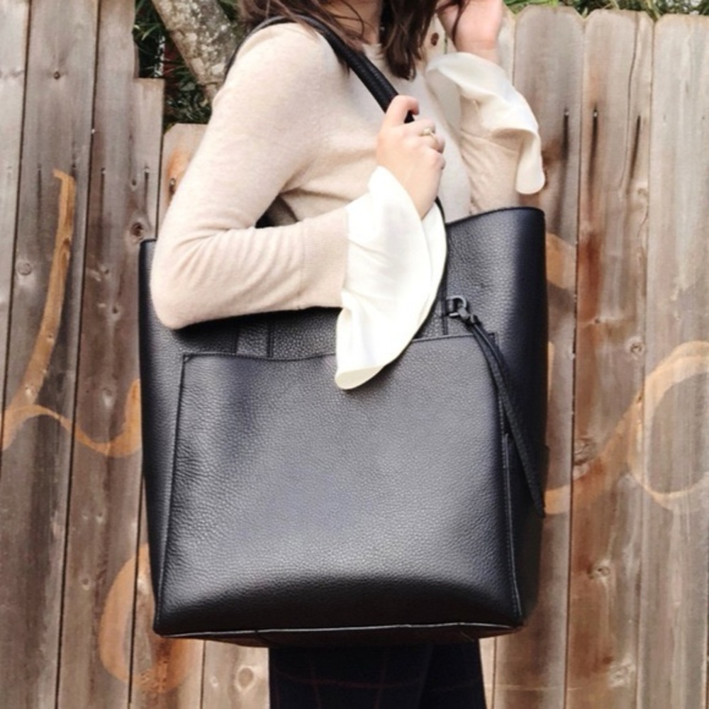 Dagne Dover Charlie Tote Onyx Leather Laptop Tote